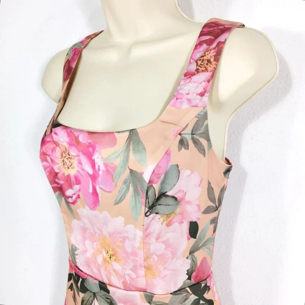 Premier Amour Satin Floral Dress Sz 2 Faux Wrap Front Slit Romantic Fairy Whimsy